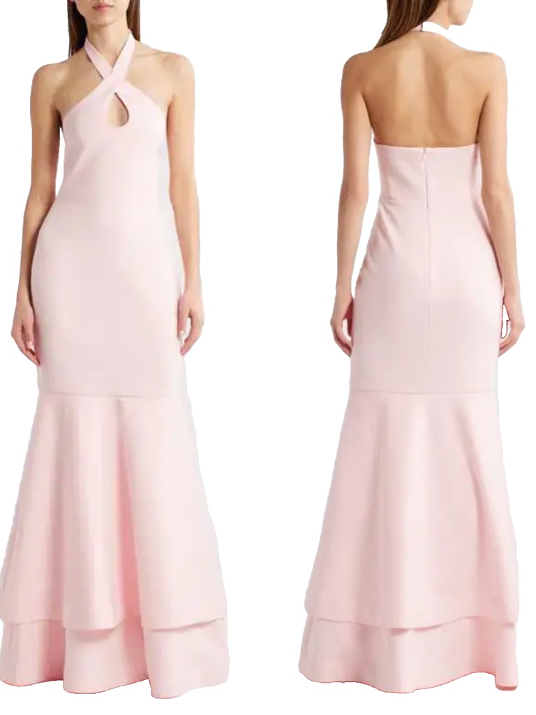 New Likely Nia Halter Pink Bridesmaid Evening Dress Ruffle Tier Mermaid Gown 10